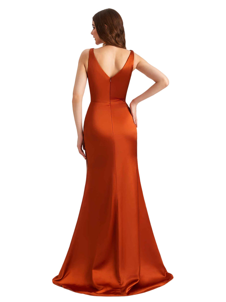 Elegant Silky Satin Cowl Side Split Mermaid Long Bridesmaid Dresses Online