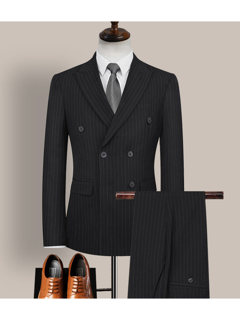 Black Stripes Men's Casual 3 Piece Suit Notch Lapel Flat Tuxedos Set CN520
