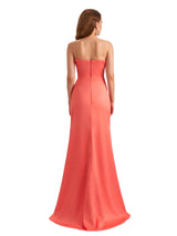 Sexy Soft Satin Sweetheart Mermaid Side Slit Unique Long Bridesmaid Dresses