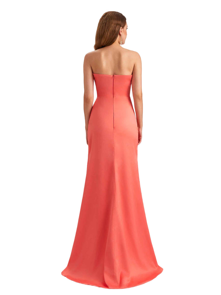 Sexy Soft Satin Sweetheart Mermaid Side Slit Unique Long Bridesmaid Dresses