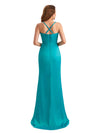 Sexy V-Neck Spaghetti Straps Mermaid Side Slit Silky Satin Long Bridesmaid Dresses Online