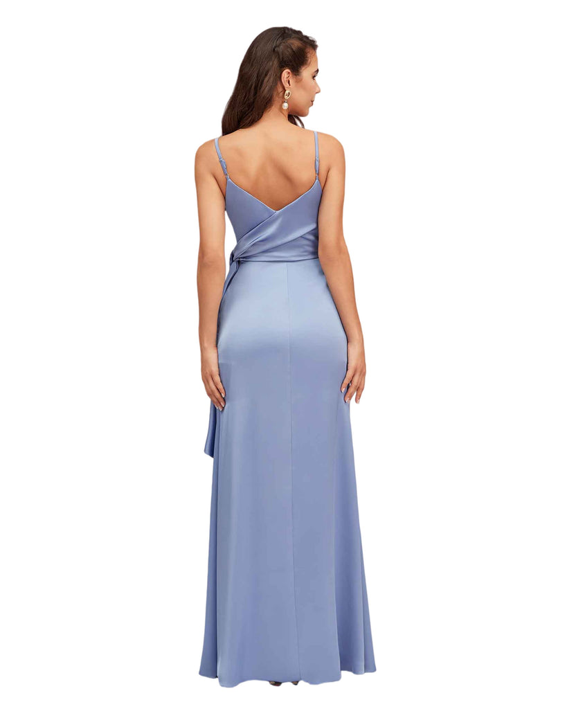Sexy V-Neck Spaghetti Straps Soft Satin Mermaid Ruched Long Bridesmaid Dresses Online