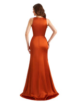 Elegant V-Neck Ruffles Satin Side Split Mermaid Long Bridesmaid Dresses Online