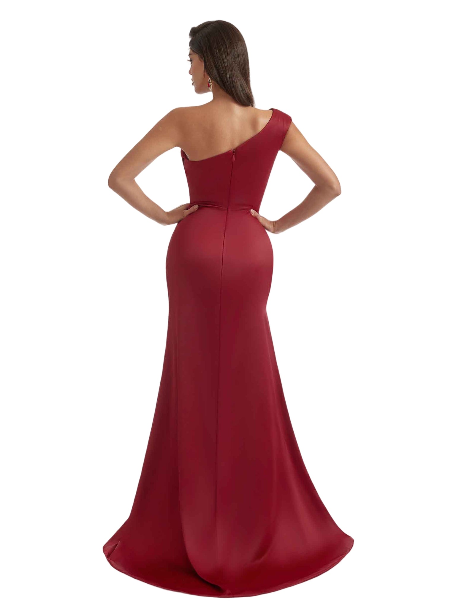 Sexy One Shoulder Side Slit Silky Satin Floor-Length Mermaid Bridesmaid Dresses