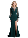 Elegant Chiffon Long Sleeves Mermaid Floor Length Mother Of The Bride Groom Dresses With Slit