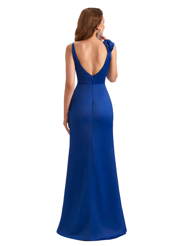 Sexy V-Neck Spaghetti Straps Silky Satin Mermaid Side Slit Floor Length Bridesmaid Dresses Online