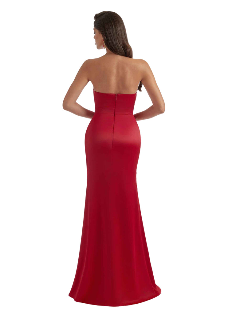 Sexy Sweetheart Mermaid Satin Unique Long Bridesmaid Dresses Side Slit