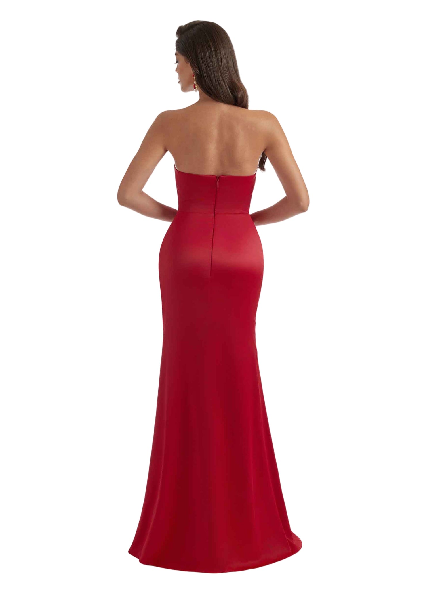 Sexy Sweetheart Mermaid Satin Unique Long Bridesmaid Dresses Side Slit