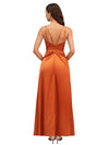 Elegant Spaghetti Straps V-Neck A-Line Soft Satin Ankle-Length Bridesmaid Dresses