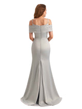 Sexy Soft Satin Cold Shoulder Mermaid Unique Long Bridesmaid Dresses