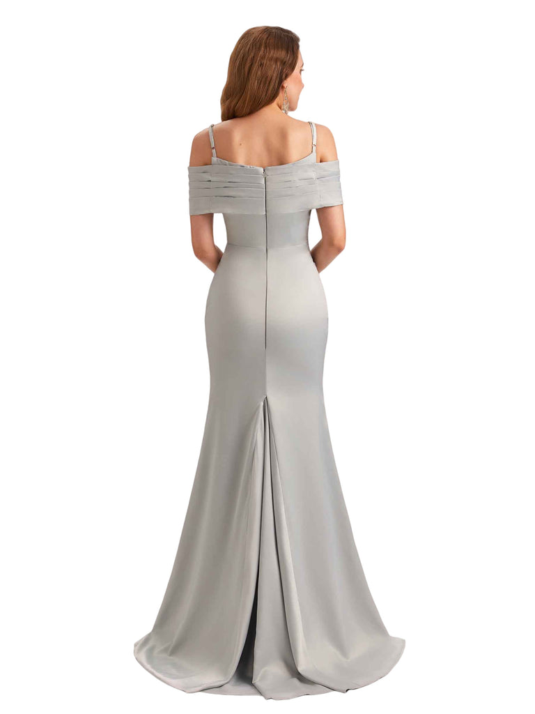 Sexy Soft Satin Cold Shoulder Mermaid Unique Long Bridesmaid Dresses