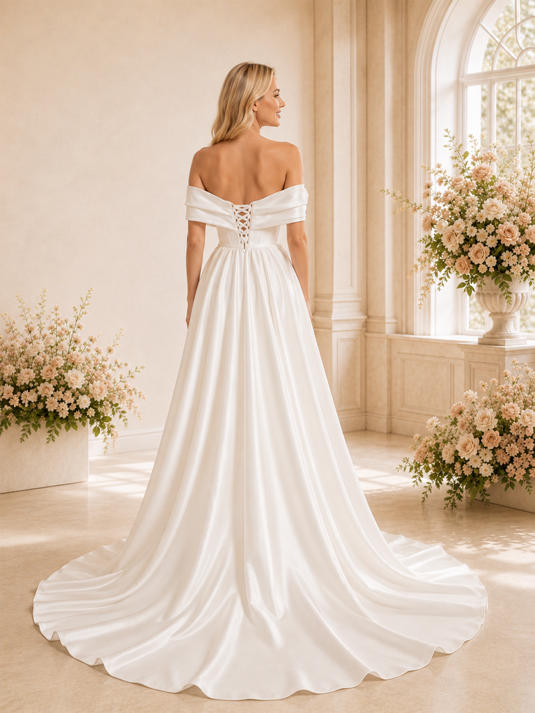 ChicSew Unique Satin Off The Shoulder Sheath Boning Mini Wedding Dresses With Overskirt