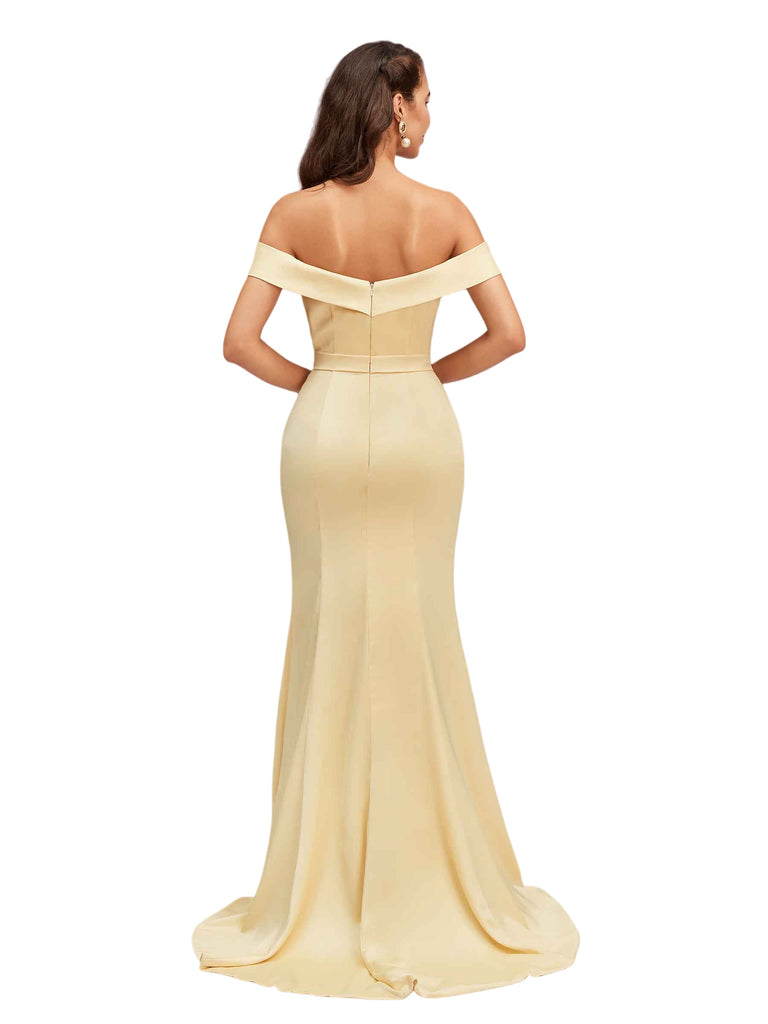 Elegant Off The Shoulder Soft Satin Simple Mermaid Long Bridesmaid Dresses Online