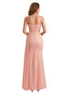 Elegant Asymmetric Spaghetti Straps Silky Satin Mermaid Side Slit Long Bridesmaid Dresses