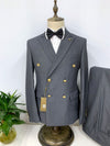Grey Casual Men's Suit Slim Fit Double Breasted 3 Piece Business Tuxedos CN533