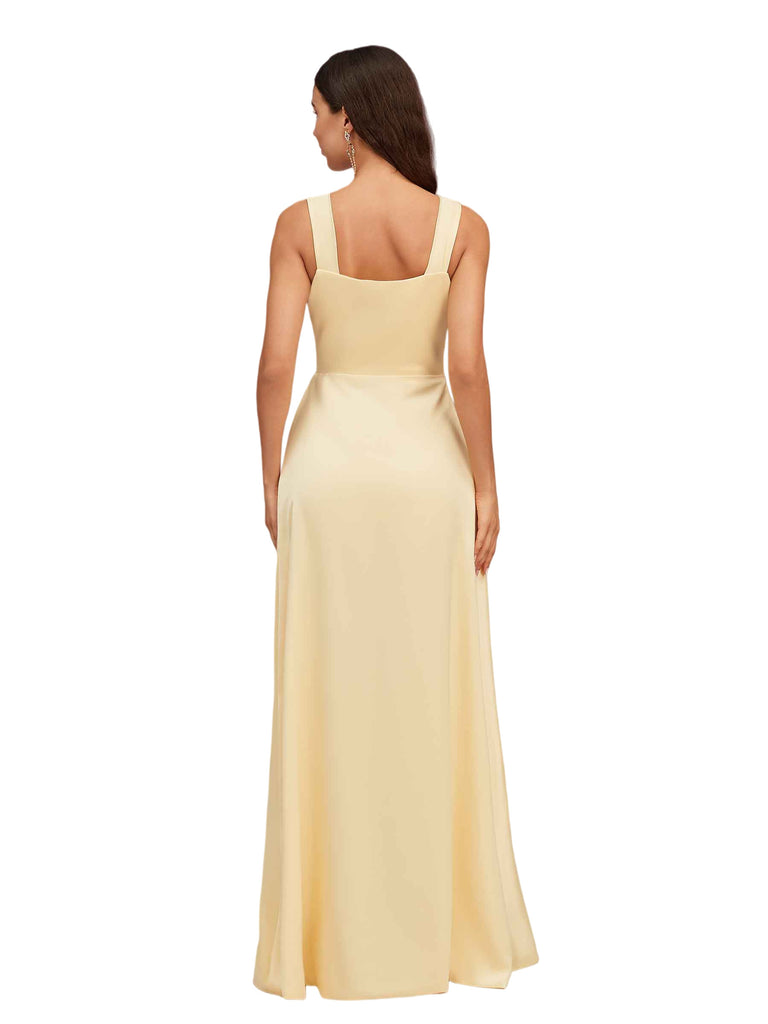 Sexy Deep V-Neck Soft Satin A-Line Long Bridesmaid Dresses Online