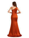 Elegant One Shoulder Silky Satin Side Split Mermaid Ruched Long Bridesmaid Dresses Online