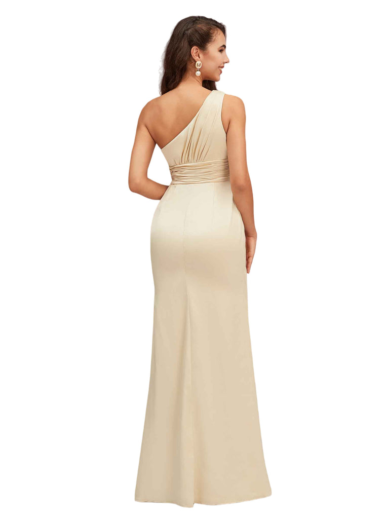 Elegant One Shoulder Soft Satin A-Line Long Bridesmaid Dresses