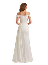 Unique Mermaid Off Shoulder Soft Satin Side Slit Long Bridesmaid Dresses