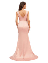 Elegant V-Neck Soft Satin Mermaid Long Bridesmaid Dresses Online