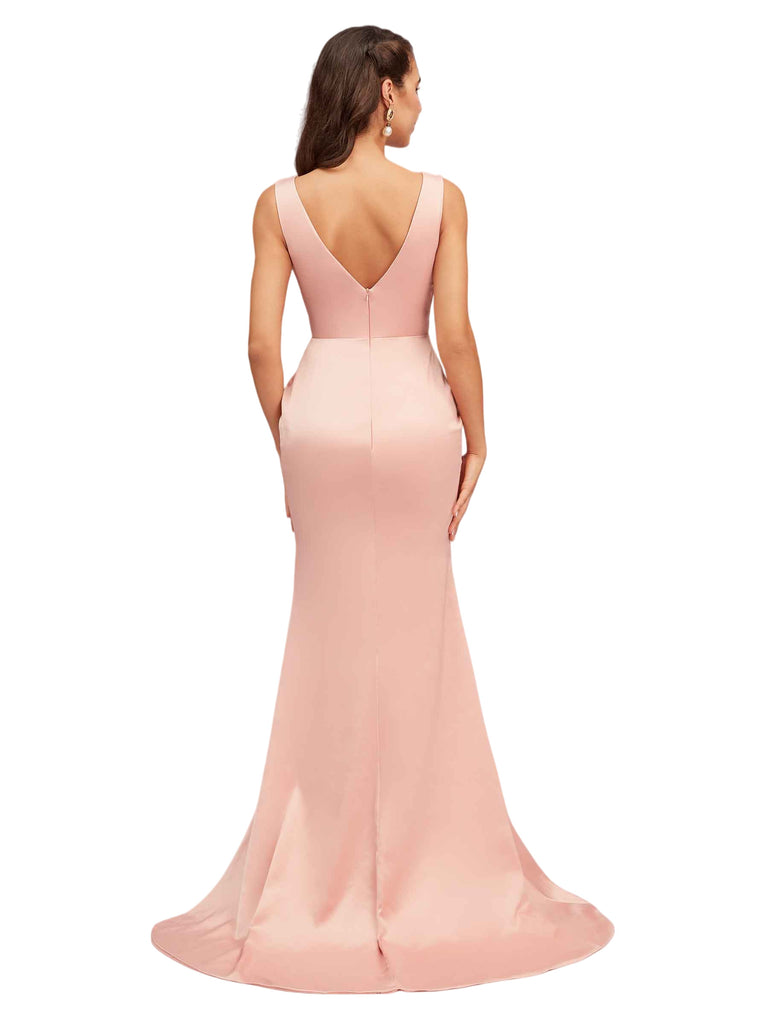 Elegant V-Neck Soft Satin Mermaid Long Bridesmaid Dresses Online