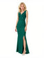 Elegant Crepe V-Neck Side Slit Lace Mermaid Long Mother of the Bride and Groom Dresses