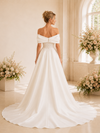 ChicSew Unique Off The Shoulder Glitter Tulle Mermaid Long Wedding Dresses With Satin Overskirt