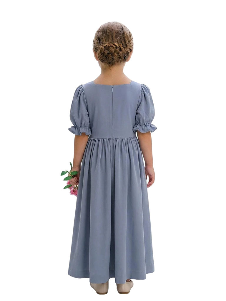 Beautiful Square Neck Short Sleeves Flower Girl Dress A-Line Soft Gown For Weddings Special Occasions