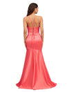 Elegant Spaghetti Straps Slit Mermaid Soft Satin Long Bridesmaid Dresses Online