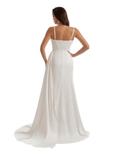 Sexy Spaghetti Strap Side Split Mermaid Boning Ruched Satin Long Bridesmaid Dresses