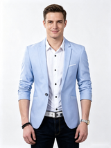 Classic 1 Piece Sky Blue Men's Suit with Regular Fit and Sophisticated Peak Lapel