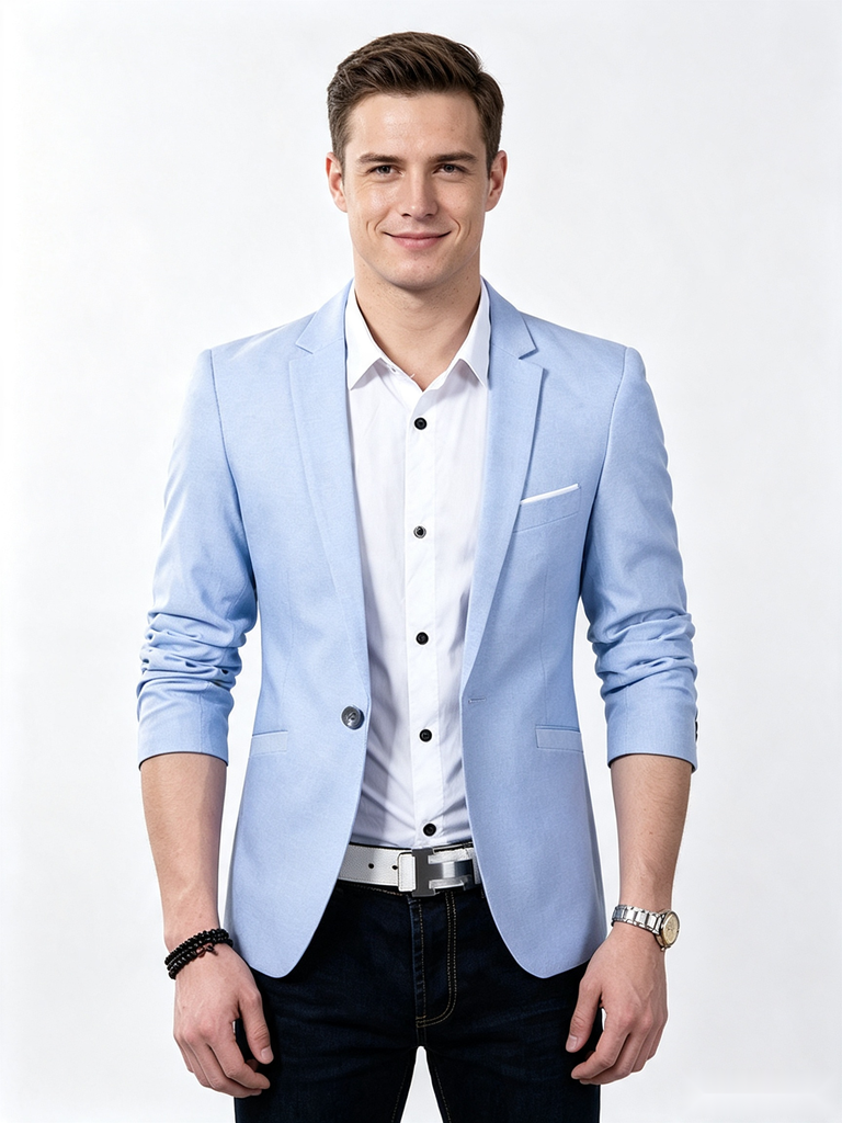 Classic 1 Piece Sky Blue Men's Suit with Regular Fit and Sophisticated Peak Lapel