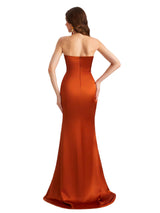 Sexy Sweetheart Silky Satin Side Split V-Neck Mermaid Maxi Bridesmaid Dresses Online