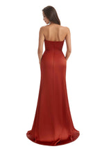 Elegant Sweetheart Ruffles Mermaid Satin Boho Chic Long Bridesmaid Dresses Slit