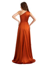 Elegant One Shoulder High Low Satin Ruched Bridesmaid Dresses Online