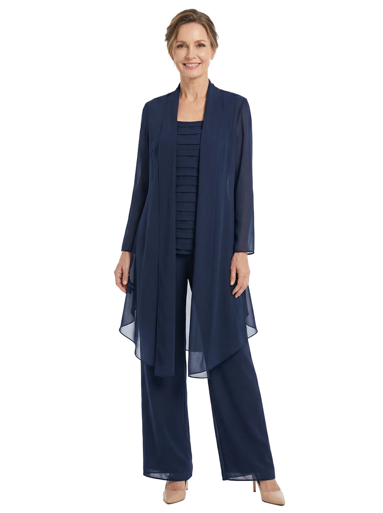 ChicSew Chiffon Mother Of The Bride Pant Suits With Long Jacket Three Piece Classy Outfits