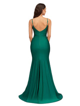 Sexy V-Neck Spaghetti Straps Slit Mermaid Soft Satin Long Bridesmaid Dresses Online