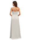 Elegant One Shoulder A-Line Side Slit Soft Satin Long Bridesmaid Dresses