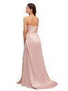 Elegant Mermaid One Shoulder Stretch Satin Side Slit Formal Long Bridesmaid Dresses