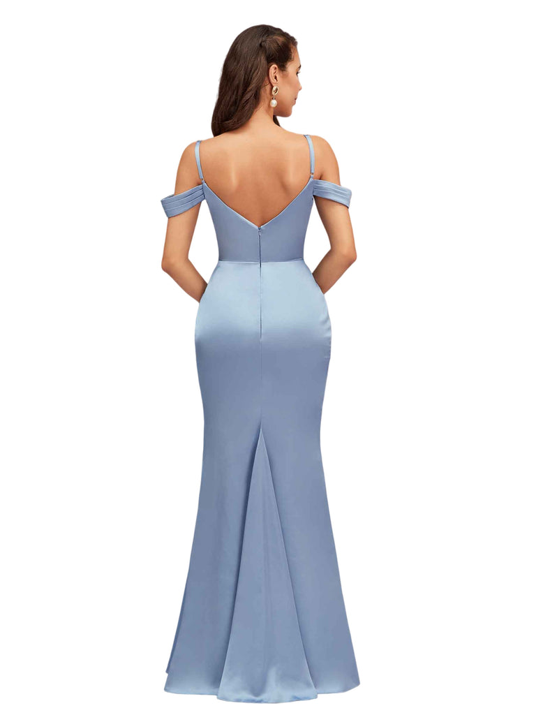 Sexy Cold Shoulder Soft Satin Mermaid Long Bridesmaid Dresses Online