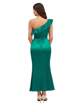 Sexy Mermaid Ruffle One Shoulder Soft Satin Ankle-Length Bridesmaid Dresses Online