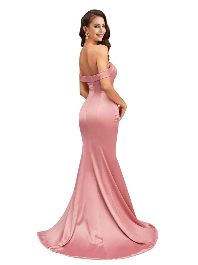Sexy Silky Satin Off The Shoulder Mermaid Pretty Long Bridesmaid Dresses