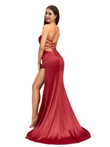 Elegant One Shoulder Mermaid Side Slit Soft Satin Long Wedding Bridesmaid Dresses
