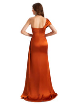 Elegant Silky Satin One Shoulder Mermaid Floor Length Bridesmaid Dresses Online