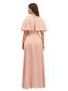 Elegant Bat Sleeves V-neck A-Line Side Slit Long Soft Satin Bridesmaid Dresses