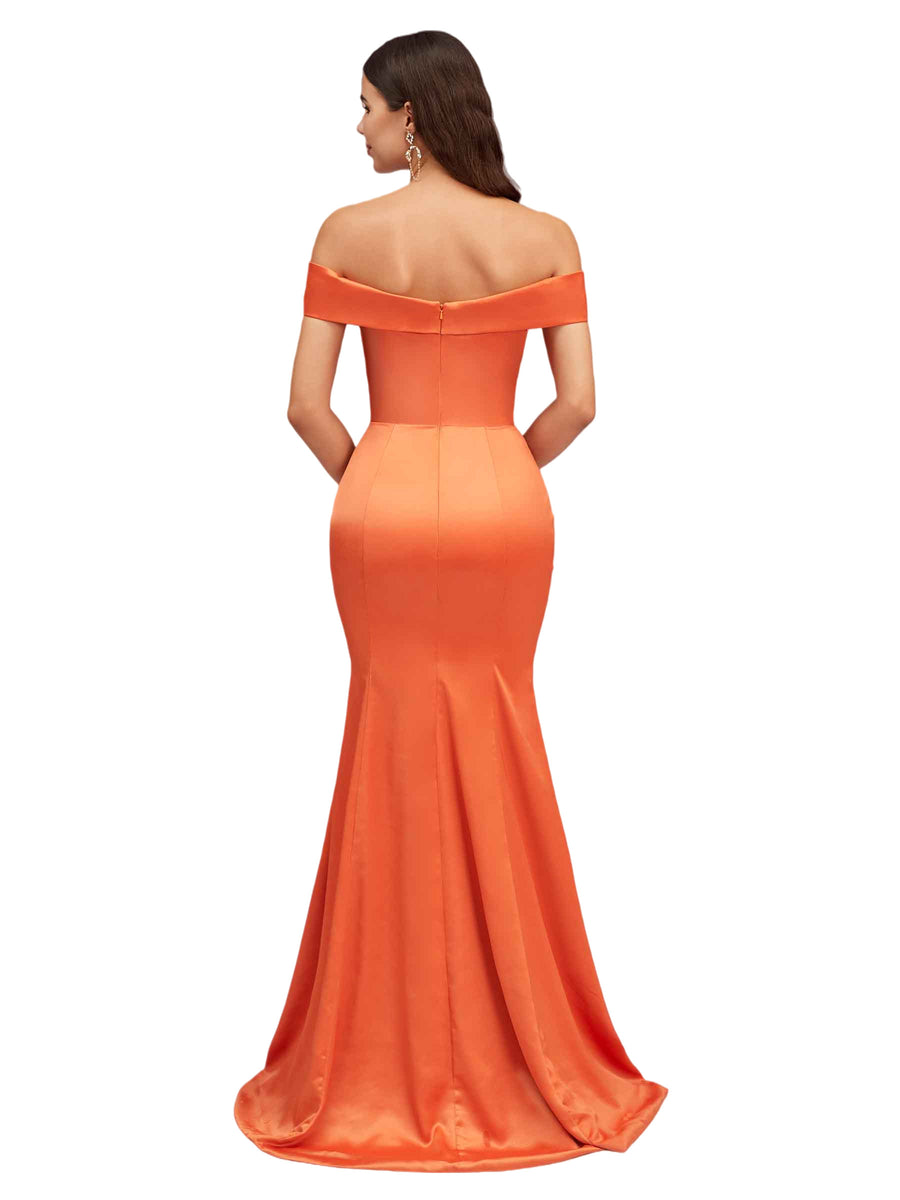 Sexy Off The Shoulder Mermaid Satin Long Bridesmaid Dresses Online With Bow