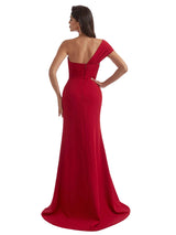 Sexy Mermaid Side Slit One Shoulder Crepe Long Bridesmaid Dress For Wedding
