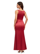 Sexy Mermaid V Neck Soft Satin Ankle-Length Maxi Bridesmaid Dresses Online