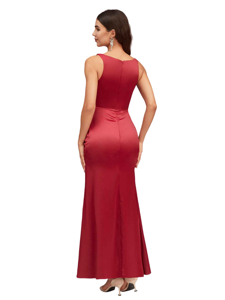 Sexy Mermaid V Neck Soft Satin Ankle-Length Maxi Bridesmaid Dresses Online