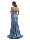 Elegant Off The Shoulder Side Split Mermaid Ruched Satin Long Bridesmaid Dresses Online